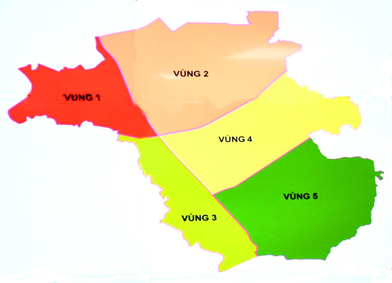 Quy hoạch vùng huyện Long Thành sẽ được phân thành 5 phân vùng phát triển xác định bởi địa giới hành chính, các tuyến giao thông chính và địa hình tự nhiên.